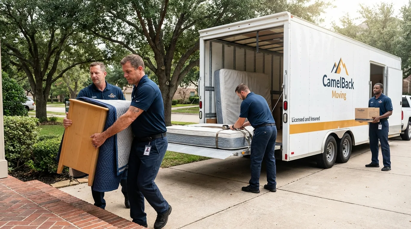Crew loading residential truck for cross-state move from Allyn, WA